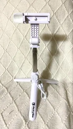 1m自撮り棒三脚 Bluetoothリモコン・LEDライト付 白 ActryGo