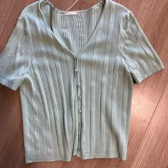 ミントグリーン Vネック 半袖 カーディガン