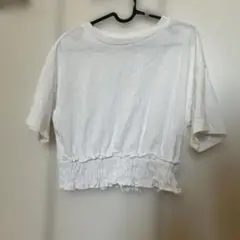 ホワイト　白　クロップドTシャツ 半袖　シャーリング
