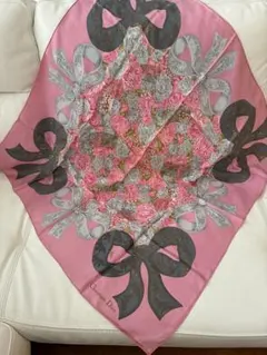 Christian Dior ピンク リボン 花柄 スカーフ