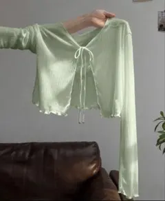SHEIN フリル付き長袖Tシャツ フレンチスタイル ミントグリーンのサムネイル