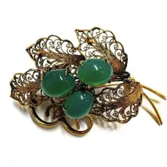 ヴィンテージ風 緑色石 ブローチ