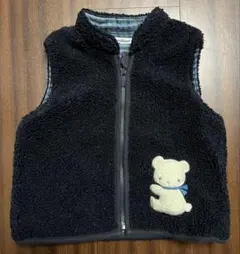 【美品】familiar：ファミリア：ベビーベスト：クマ：ボア：90センチ：紺色