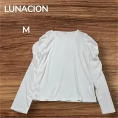 LUNACION パワーショルダー長袖リブTシャツ カットソー　ホワイト　M