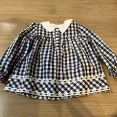 サンサカエプチ4Y 100 ネイビーチェックブラウス　Puro Mimo