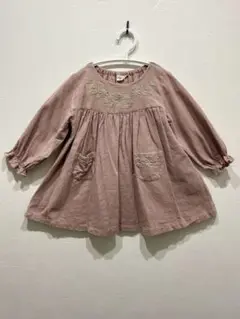 ワンピース フレアスカート ピンク 刺繍 90 綿100