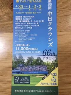 第66回 中日クラウンズ 特別招待券 - メルカリ