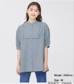 GU ハシゴレースチュニックブラウス ブルーグレー　Ｍ
