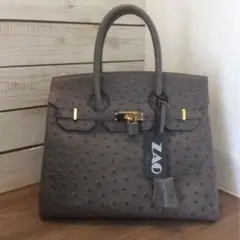ZAO グレー オーストリッチレザー ハンドバッグ　　　南京錠 JRA