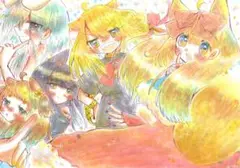 【下書きおまけ付】オリジナル 手描きイラスト もふもふ学園☆放課後 A4サイズ