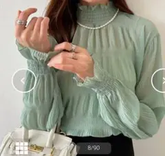 SA8217 ハイネックブラウス ミントグリーン・ライトブルー