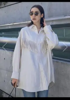 MOUSSY フリンジ付き長袖シャツ アイボリー