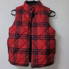 GAP キッズペスト　赤チェック柄 　中綿　 フリース裏地　110