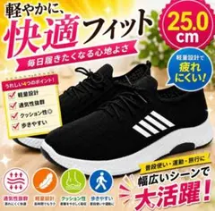 スニーカー 25cm ウォーキング ランニング ブラック 軽量 シンプル