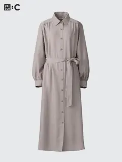 UNIQLO ベージュ ベルデットシャツワンピース L