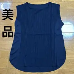 ネイビー プリーツ ノースリーブ トップス