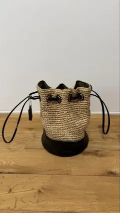 ストロー巾着型かごバッグ 中型