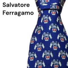 【美品】Ferragamo フェラガモ ネクタイ 総柄 ネイビー