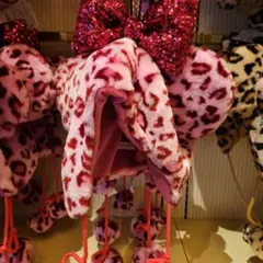 ディズニーファンキャップピンクヒョウ柄耳付き帽子