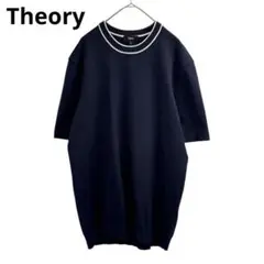 美品　セオリー　Theory　メンズ　クルーネックニット　半袖　L　ネイビー