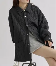 mystic 襟付きキルティングジャケット ブラック