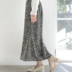 グローバルワーク ジョーゼットセミフレアスカート花柄 ネイビー