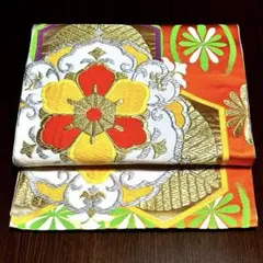 ✿ 正絹 ✿ 袋帯 ✿ 華紋亀甲文様 ✿ 金銀糸 ✿ 刺繍 30.5×408cm