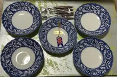 WOOD&SONS ディナープレート　5枚 Wood & Sons ヴィンテージ ブルー＆ホワイト 約26センチプレート