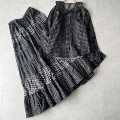 最高級✨ピンクハウス セットアップロングスカート黒系 フリル ギャザーピコフリル
