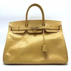 【希少】ハイクラス オーストリッチ レザー ハンドバッグ 40 イエロー