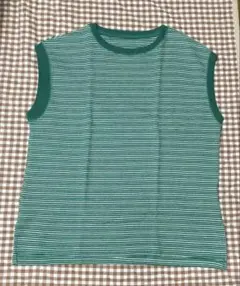 ノースリーブ　 緑と白のストライプ フリーサイズ