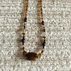 タイガーアイ　天然石　ビーズネックレス　ブラウン