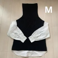 黒ニットベスト タートルネック　M