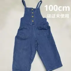 美品 デニム ボタン付きオーバーオール 100cm オーバーオール