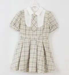 evelyn ネクタイ付きタックプリーツワンピース チェック