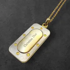 Dior ネックレス プレート ロゴ 刻印 シルバー ゴールド コンビ