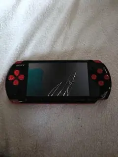 SONY PSP-3000 本体 レッド 画面ひび割れ　ジャンク品