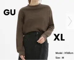 GU ワッフルクルーネックT ブラウン　XL