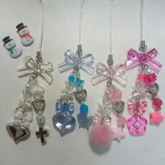 ●リクエスト●　　ビーズキーホルダー シール帳 ピンク　雪の結晶❄　ハート♡