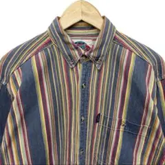 90s 00s マルチカラー ストライプ デニム 長袖 ボタンダウン シャツ