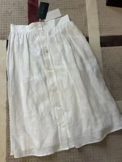 ザラ　ホワイト リネン 100% フレアスカート ひざ丈