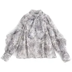 花柄フリルボウタイオーガンジーブラウス[al121]