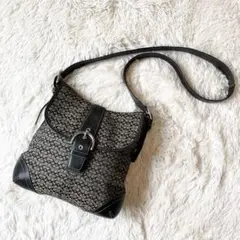 コーチ ショルダーバッグ ミニシグネチャー キャンバス レザー ブラック グレー