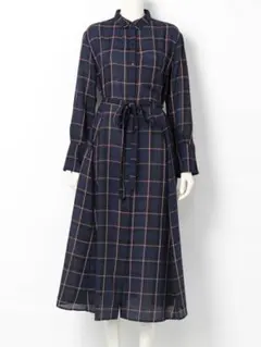 最終価格！ベルト付チェックシャツ Mila Owen シャツワンピース ネイビー