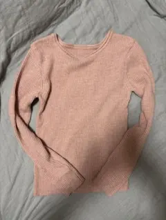 リブ編みピンク長袖Tシャツ　nugu Hiyori