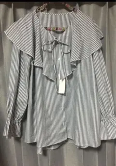 ストライプ　ビック襟　ブラウス