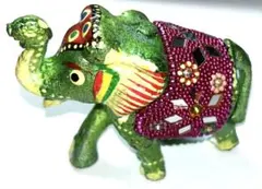 【ビンテージ】色鮮やかな装飾が施されたインド製の象の置物