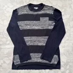 ひ*）様 HALHAM ハルハム ニット切替 長袖Tシャツ L ネイビーのサムネイル