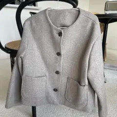 ノーカラーグレーウールジャケット　美品