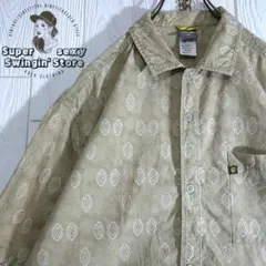 人気 ノースフェイス 半袖シャツ XL グレージュ 総柄 アウトドア 古着